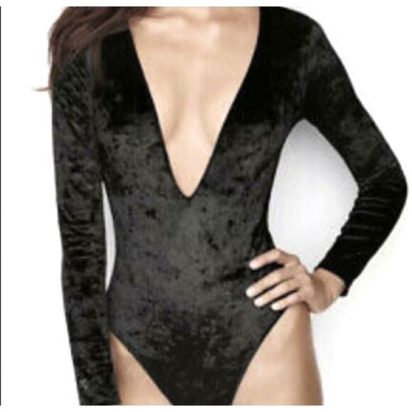 VICTORIA'S SECRET Crushed Velvet Plunge V-Neck Thong Bodysuit Forest Green XS/S - Picture 2 of 10